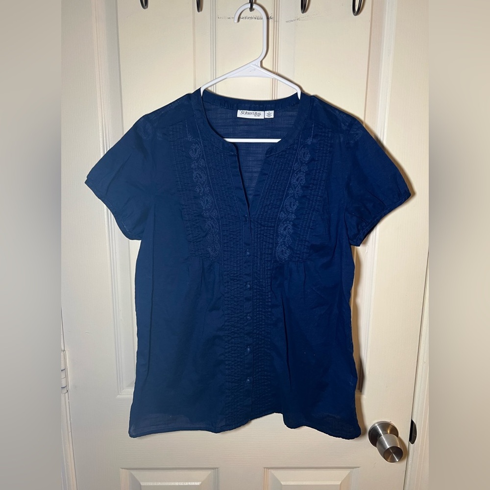 St Johns Bay Cotton Embroidered Blouse L Blue